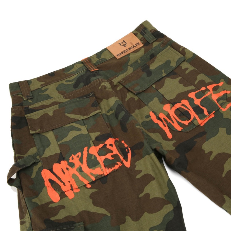 Pantaloni Barbati Naked Wolfe Baggy Pocket Cargo Logo Verzi Negrii | IBG206EE