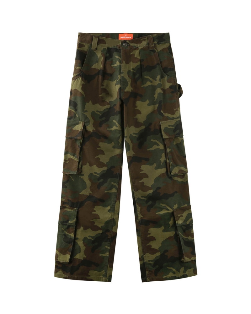 Pantaloni Barbati Naked Wolfe Baggy Pocket Cargo Logo Verzi Negrii | IBG206EE